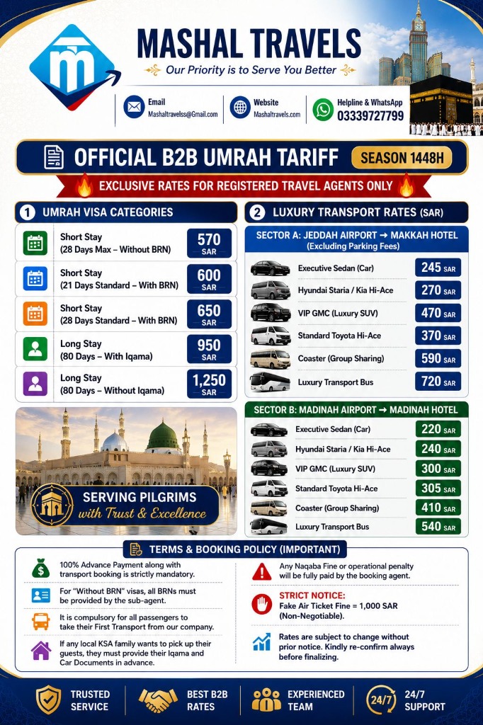 Agent Umrah Packages B2B Tariff